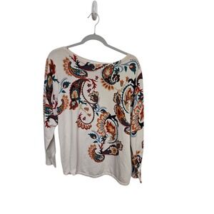 Chico's Women's Floral Paisley‎ Print Long Sleeve Knit Boat Neck Top